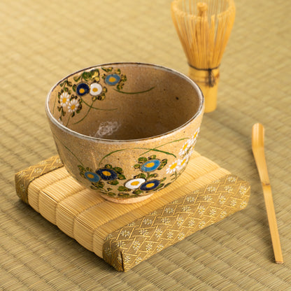 【清水焼】抹茶碗　灰釉 菊　中村良二 KOTOPOTTER