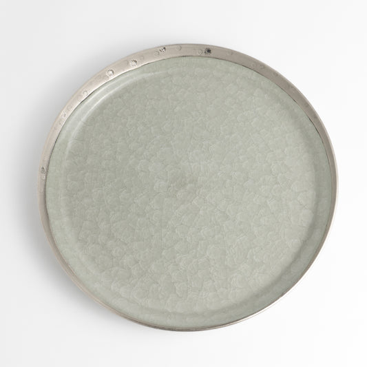 プレートM　亀甲貫入グレー　陶仙窯 - Handcrafted Japanese pottery from Kyoto - Kyo ware / Kiyomizu ware.