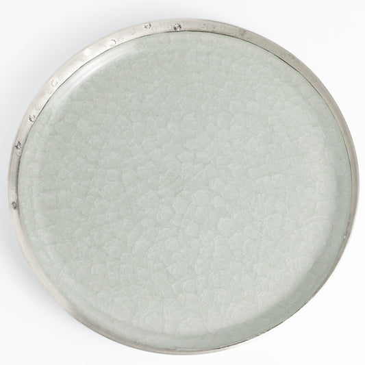 【清水焼】プレートL　亀甲貫入グレー　陶仙窯 KOTOPOTTER