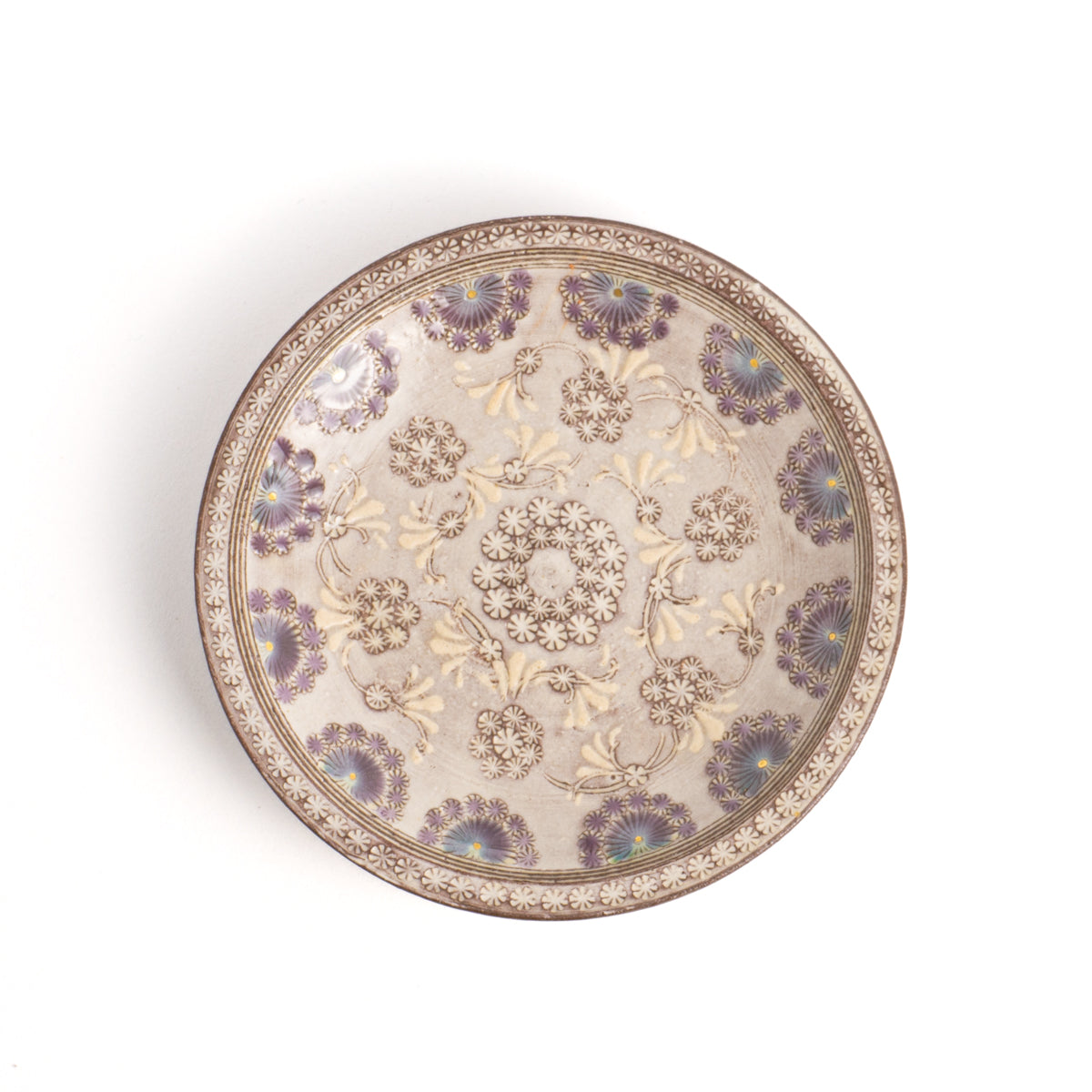 小皿　紫彩華紋D　陶楽窯 - Handcrafted Japanese pottery from Kyoto - Kyo ware / Kiyomizu ware.