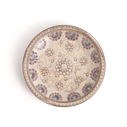 小皿　紫彩華紋D　陶楽窯 - Handcrafted Japanese pottery from Kyoto - Kyo ware / Kiyomizu ware.