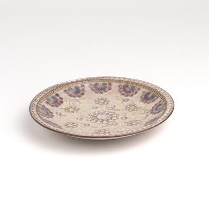 小皿　紫彩華紋D　陶楽窯 - Handcrafted Japanese pottery from Kyoto - Kyo ware / Kiyomizu ware.