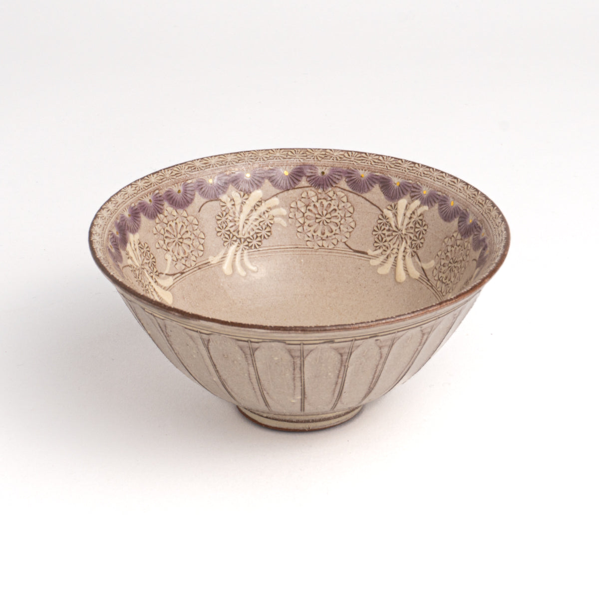 飯碗　紫彩華紋A　陶楽窯 - Handcrafted Japanese pottery from Kyoto - Kyo ware / Kiyomizu ware.