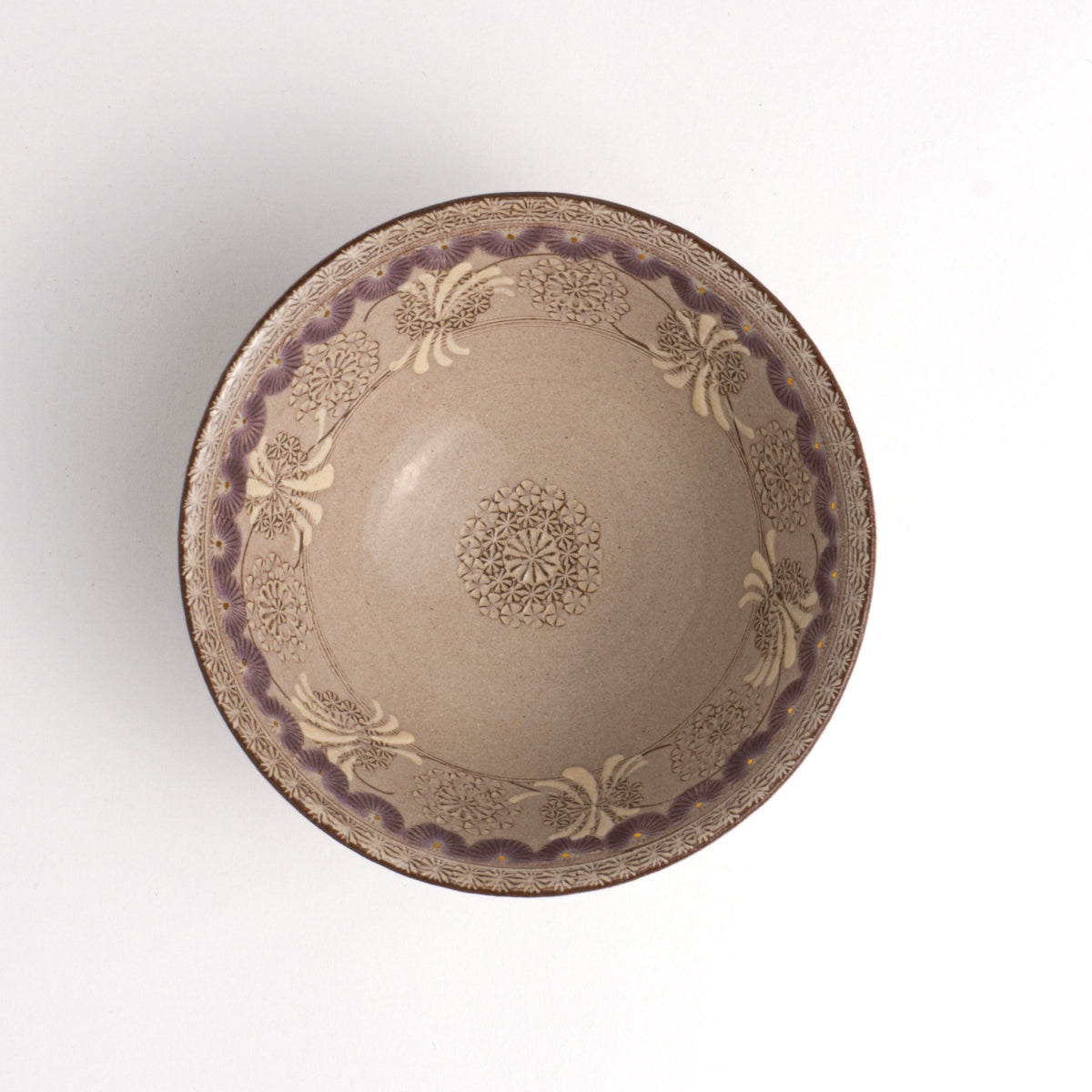 飯碗　紫彩華紋A　陶楽窯 - Handcrafted Japanese pottery from Kyoto - Kyo ware / Kiyomizu ware.