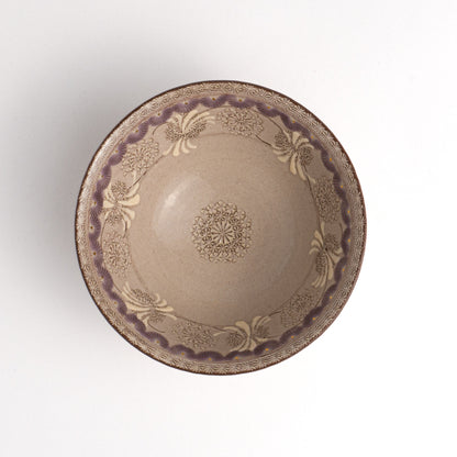 飯碗　紫彩華紋A　陶楽窯 - Handcrafted Japanese pottery from Kyoto - Kyo ware / Kiyomizu ware.