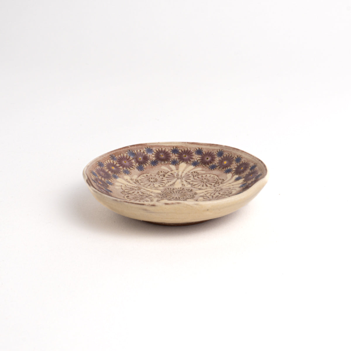 梅豆皿　紫彩華紋B　陶楽窯 - Handcrafted Japanese pottery from Kyoto - Kyo ware / Kiyomizu ware.