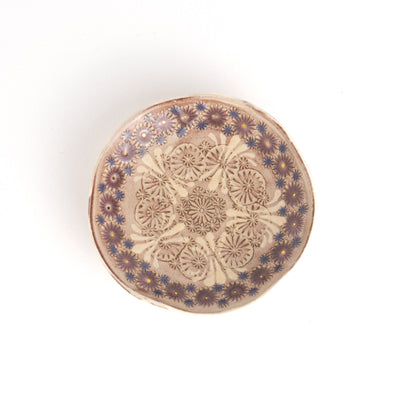 梅豆皿　紫彩華紋B　陶楽窯 - Handcrafted Japanese pottery from Kyoto - Kyo ware / Kiyomizu ware.