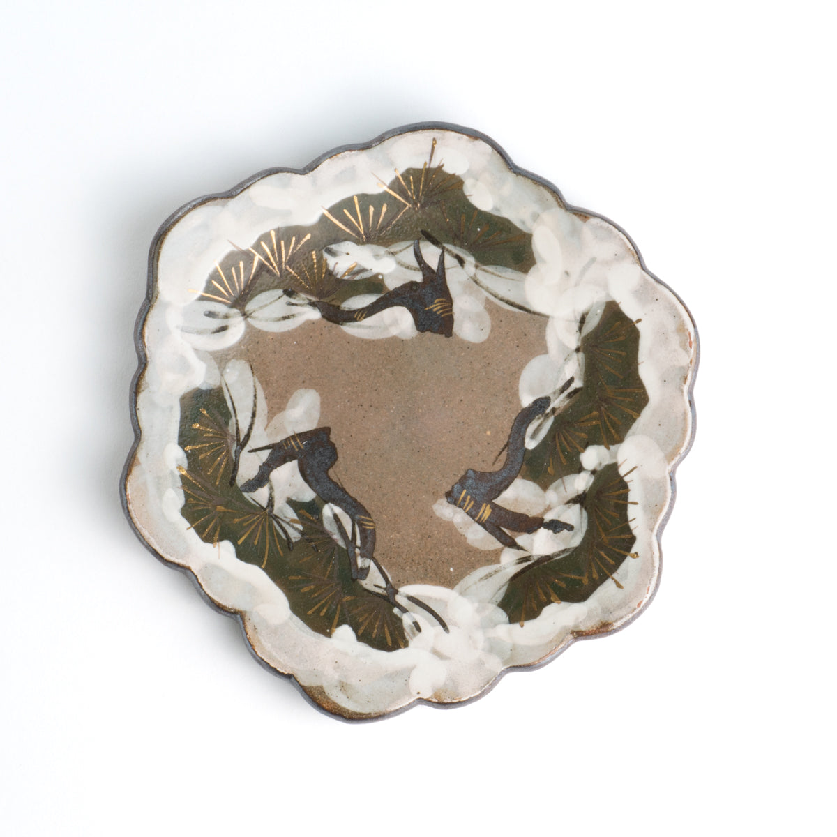 銘々皿　乾山写雪松　俊山窯 - Handcrafted Japanese pottery from Kyoto - Kyo ware / Kiyomizu ware.