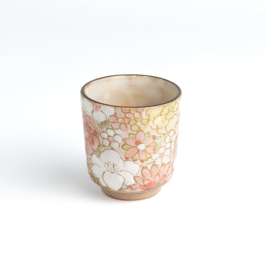 一口カップ　花詰レッド　俊山窯 - Handcrafted Japanese pottery from Kyoto - Kyo ware / Kiyomizu ware.