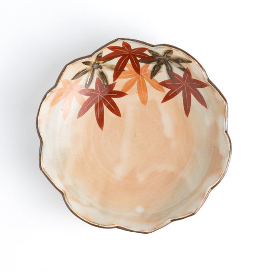 輪花鉢　紅葉　俊山窯 - Handcrafted Japanese pottery from Kyoto - Kyo ware / Kiyomizu ware.