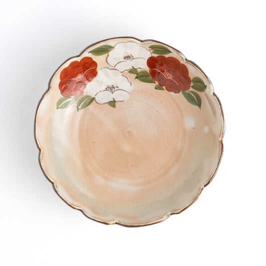 輪花鉢　椿　俊山窯 - Handcrafted Japanese pottery from Kyoto - Kyo ware / Kiyomizu ware.