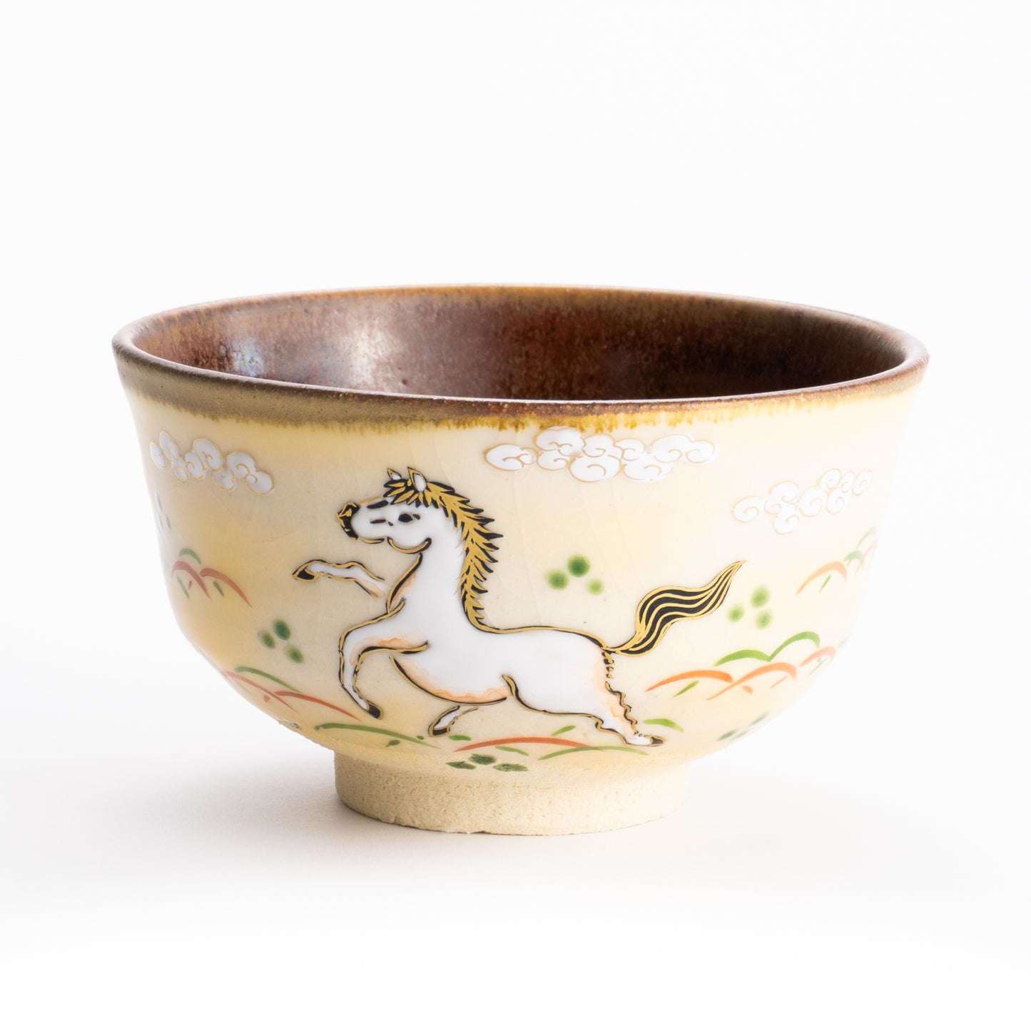 【清水焼】抹茶碗　草原の白馬　定一 KOTOPOTTER