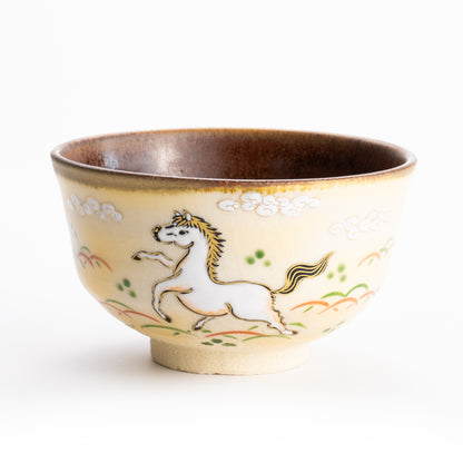 【清水焼】抹茶碗　草原の白馬　定一 KOTOPOTTER