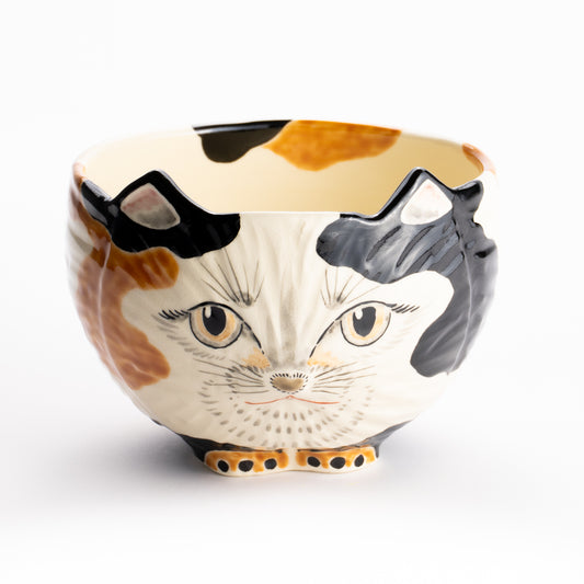 【清水焼】抹茶碗　三毛猫　良二