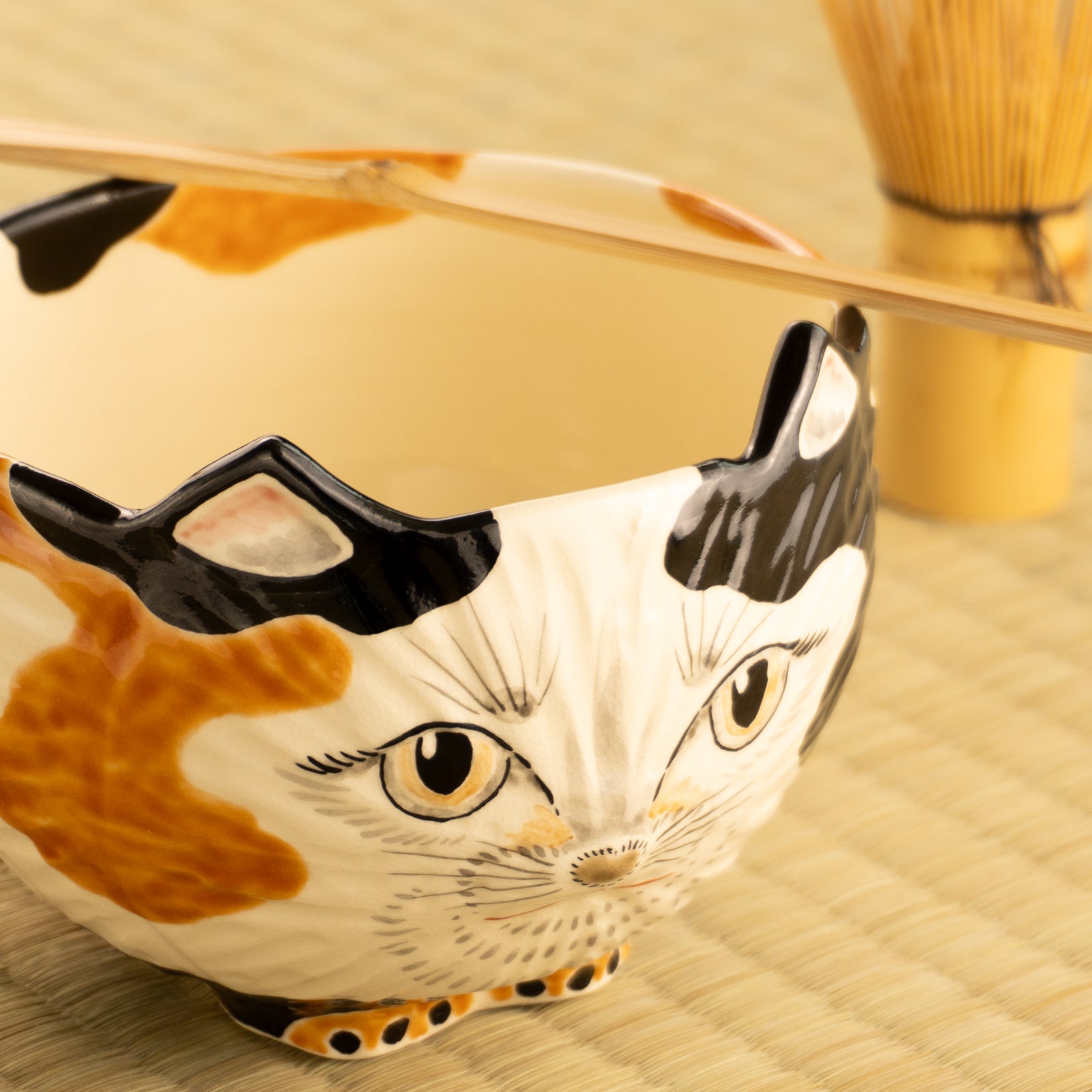 【清水焼】抹茶碗　三毛猫　良二