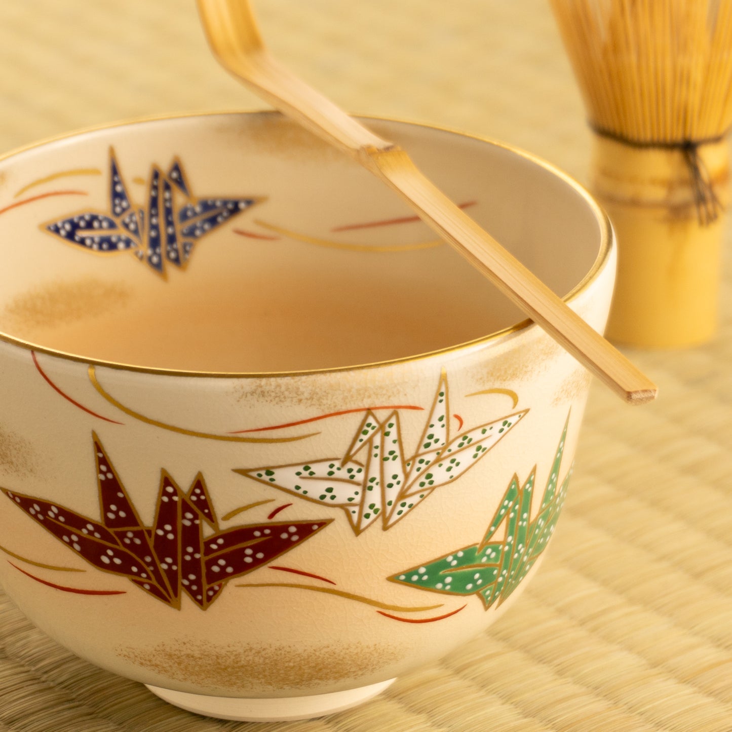 【清水焼】抹茶碗　折鶴　陶楽 KOTOPOTTER