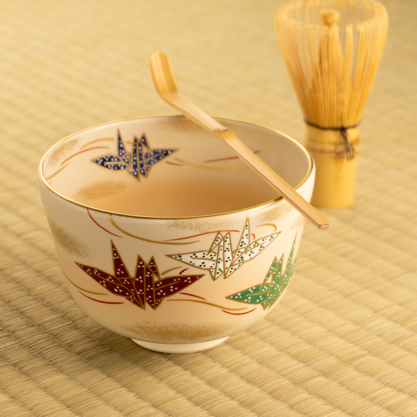 【清水焼】抹茶碗　折鶴　陶楽 KOTOPOTTER