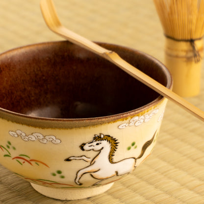 【清水焼】抹茶碗　草原の白馬　定一 KOTOPOTTER