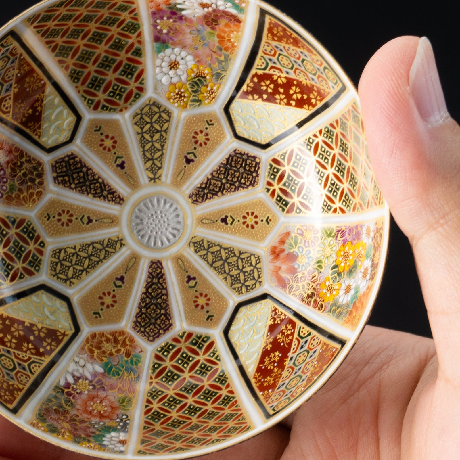 【清水焼】盃　華薩摩 十二面割古紋　空女 KOTOPOTTER