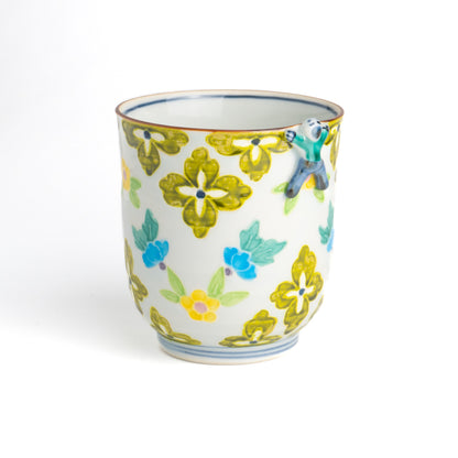 湯呑　一閑人交趾草花 小花グリーン　秀峰堂 - Handcrafted Japanese pottery from Kyoto - Kyo ware / Kiyomizu ware.