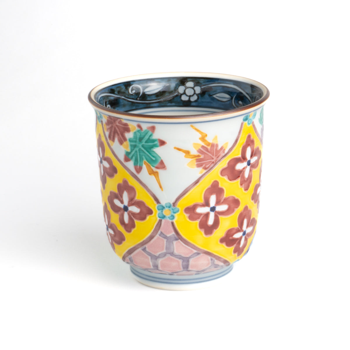 湯呑　交趾有職紋 草花レッド　秀峰堂 - Handcrafted Japanese pottery from Kyoto - Kyo ware / Kiyomizu ware.