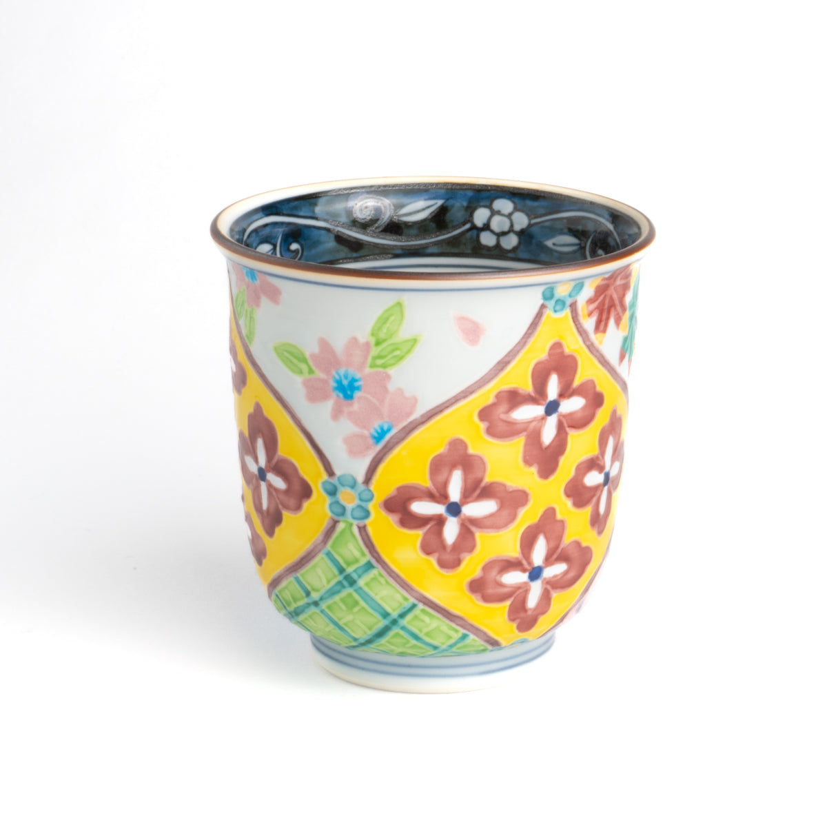 湯呑　交趾有職紋 草花レッド　秀峰堂 - Handcrafted Japanese pottery from Kyoto - Kyo ware / Kiyomizu ware.