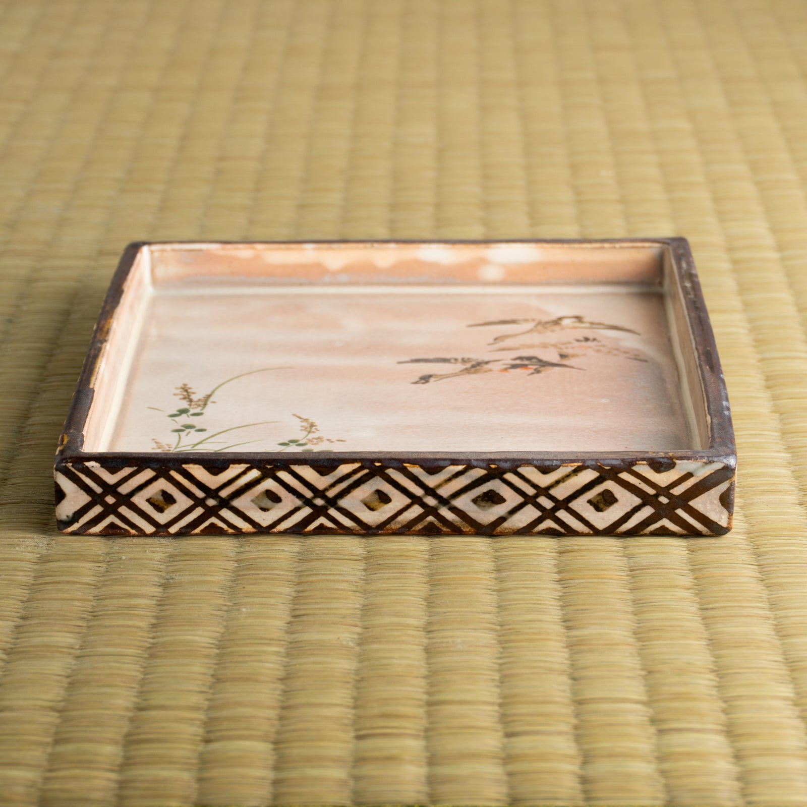 【清水焼】角皿　乾山写"初雁に鹿鳴草"　俊山窯 KOTOPOTTER