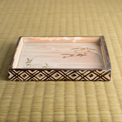 【清水焼】角皿　乾山写"初雁に鹿鳴草"　俊山窯 KOTOPOTTER