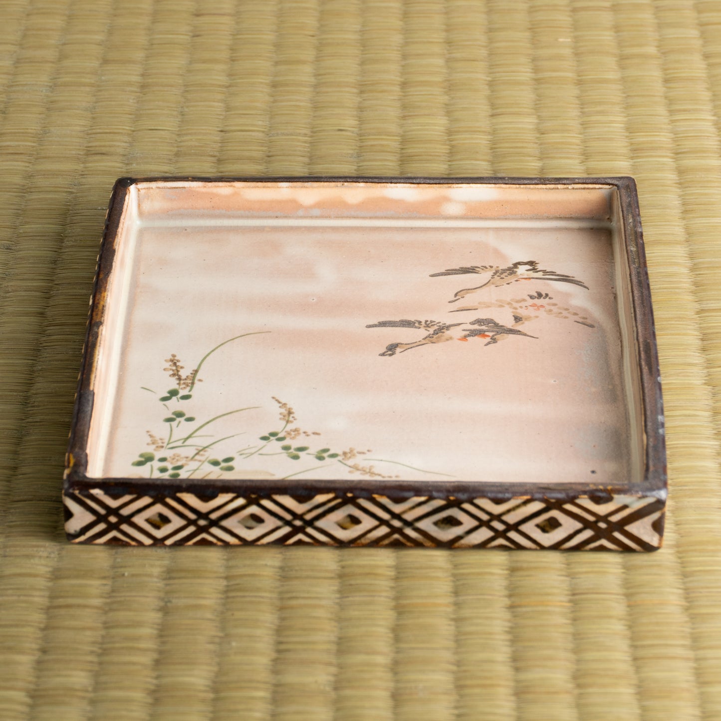 【清水焼】角皿　乾山写"初雁に鹿鳴草"　俊山窯 KOTOPOTTER