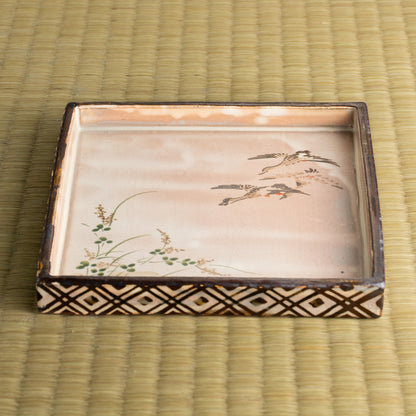 【清水焼】角皿　乾山写"初雁に鹿鳴草"　俊山窯 KOTOPOTTER