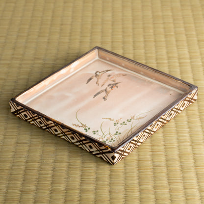 【清水焼】角皿　乾山写"初雁に鹿鳴草"　俊山窯 KOTOPOTTER