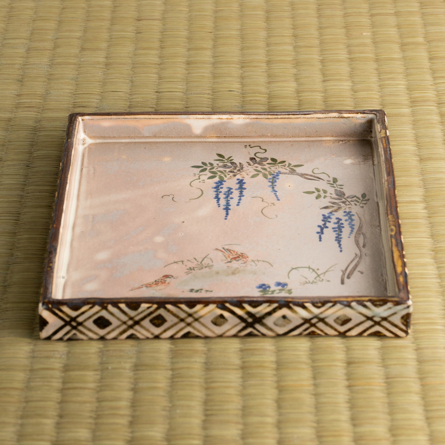 【清水焼】角皿　乾山写「藤に雲雀」　俊山窯 KOTOPOTTER