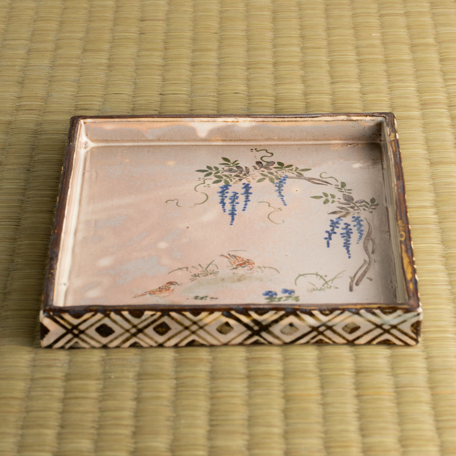 【清水焼】角皿　乾山写「藤に雲雀」　俊山窯 KOTOPOTTER