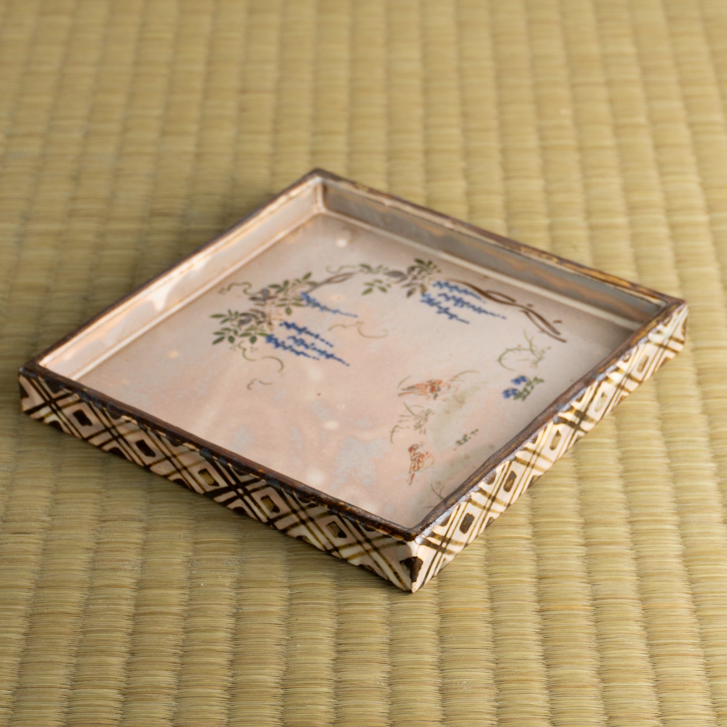 【清水焼】角皿　乾山写「藤に雲雀」　俊山窯 KOTOPOTTER