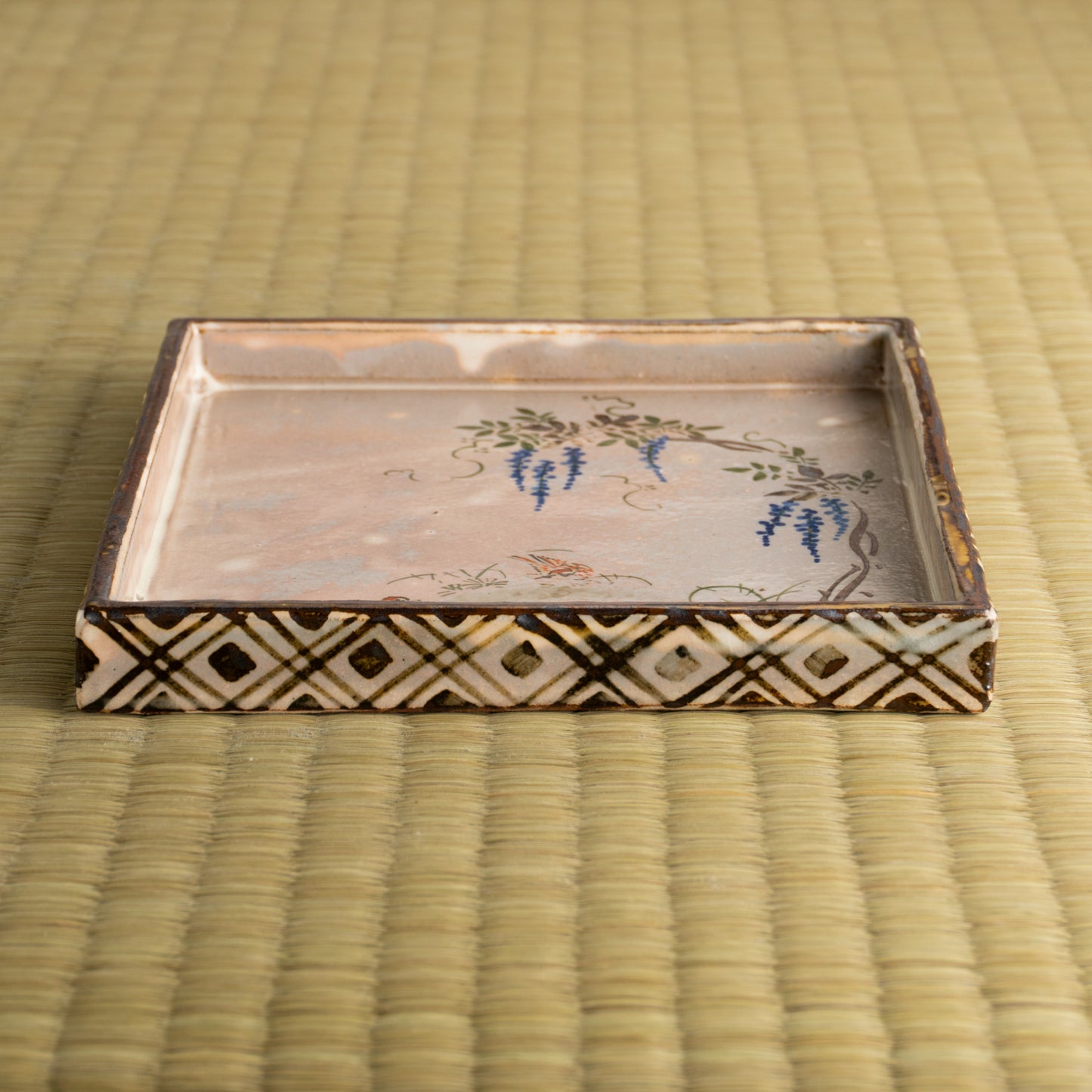 【清水焼】角皿　乾山写「藤に雲雀」　俊山窯 KOTOPOTTER