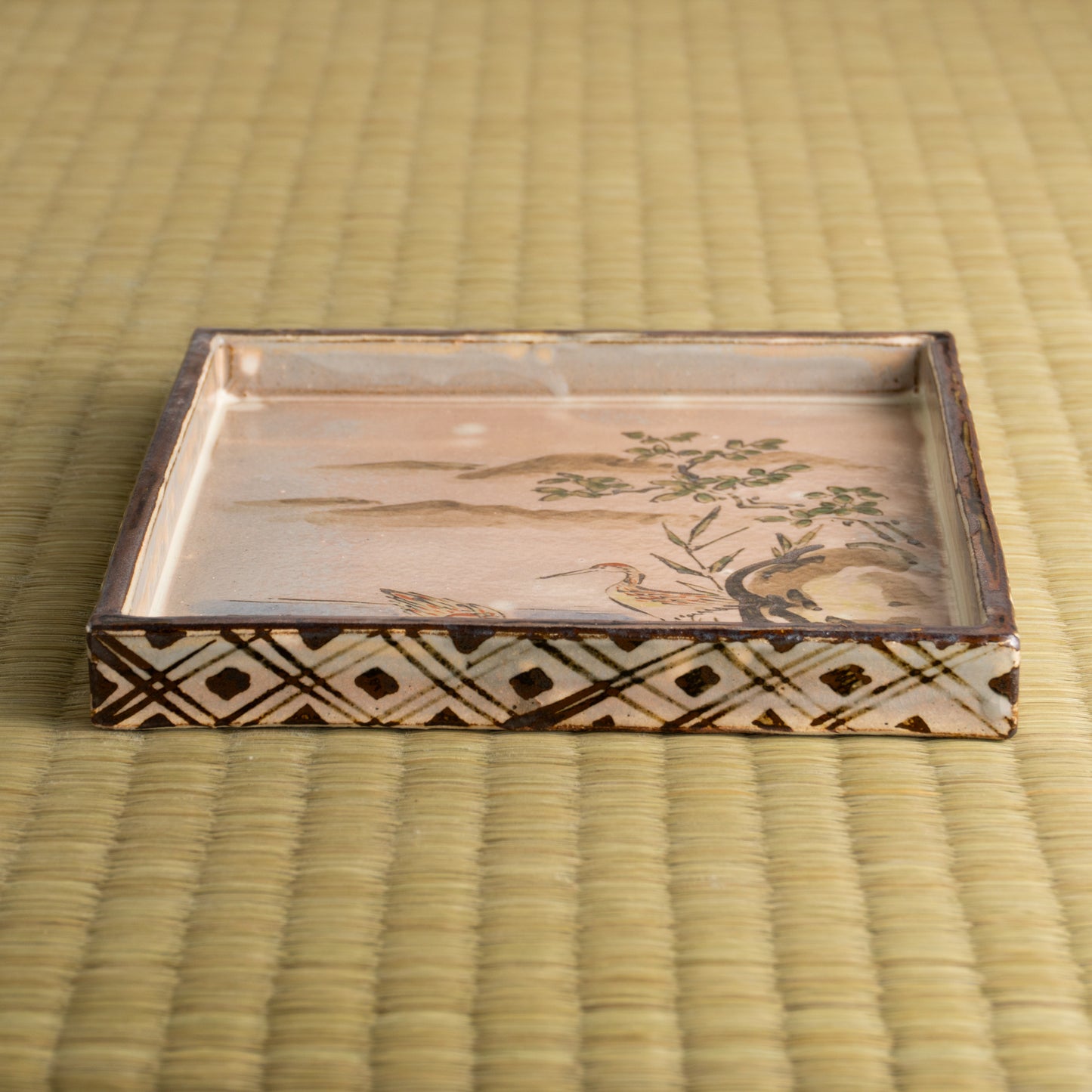 【清水焼】角皿　乾山写「水鶏に盧橋」　俊山窯 (コピー) KOTOPOTTER