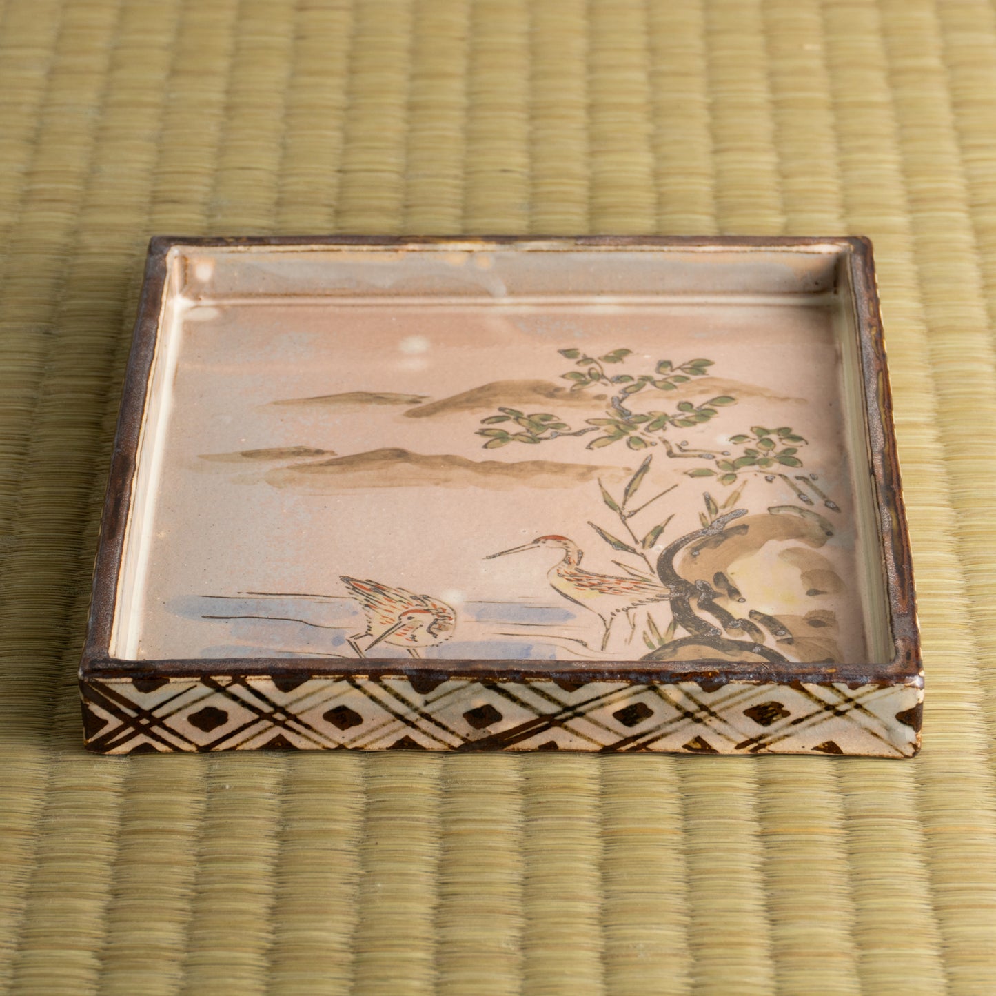 【清水焼】角皿　乾山写「水鶏に盧橋」　俊山窯 (コピー) KOTOPOTTER