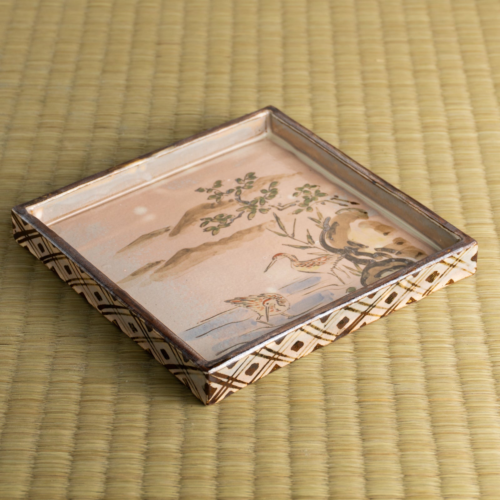 【清水焼】角皿　乾山写「水鶏に盧橋」　俊山窯 (コピー) KOTOPOTTER