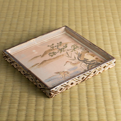 【清水焼】角皿　乾山写「水鶏に盧橋」　俊山窯 (コピー) KOTOPOTTER