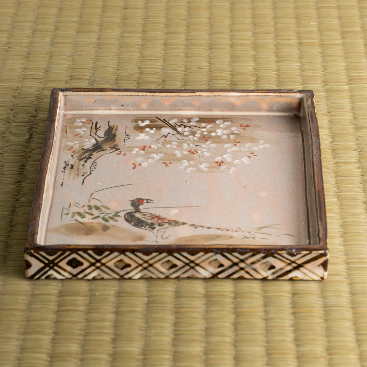 【清水焼】角皿　乾山写「桜に雉」　俊山窯 KOTOPOTTER