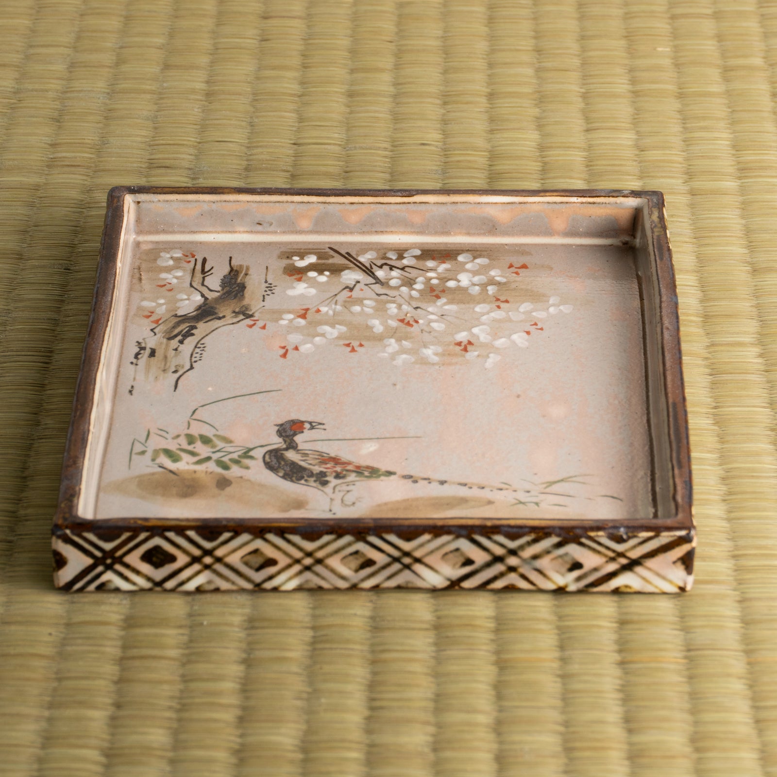 【清水焼】角皿　乾山写「桜に雉」　俊山窯 KOTOPOTTER