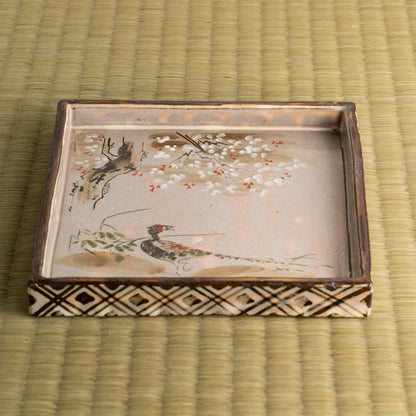 【清水焼】角皿　乾山写「桜に雉」　俊山窯 KOTOPOTTER