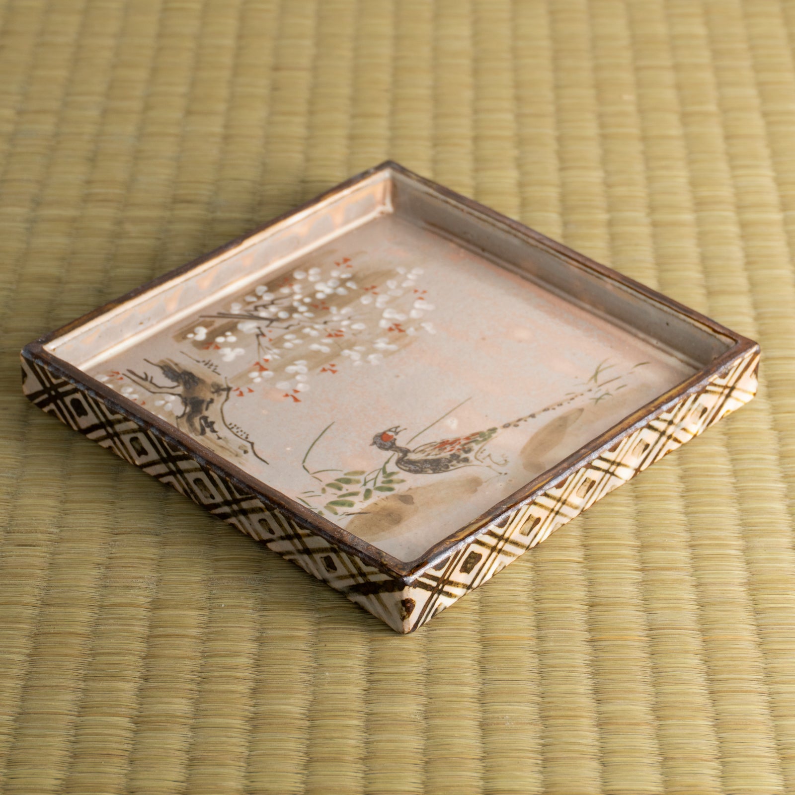 【清水焼】角皿　乾山写「桜に雉」　俊山窯 KOTOPOTTER