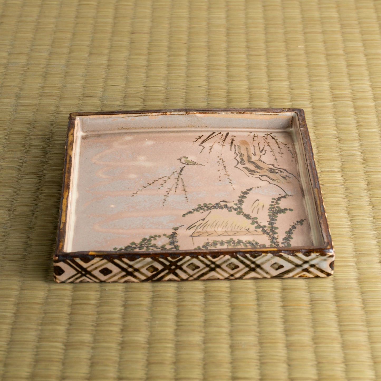 【清水焼】角皿　乾山写「柳に鶯」　俊山窯 KOTOPOTTER