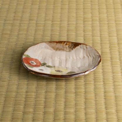 【清水焼】楕円小皿　椿　俊山窯 KOTOPOTTER