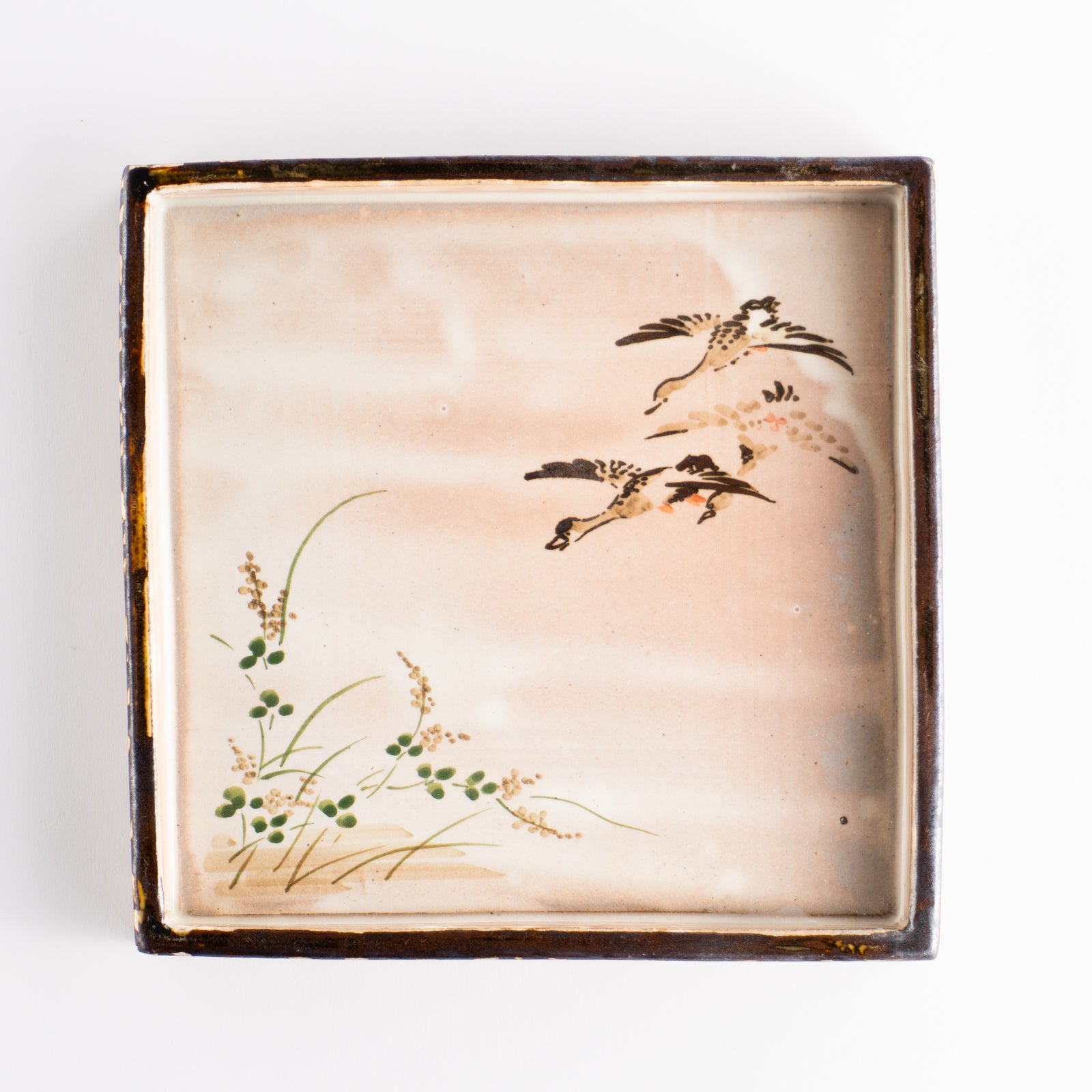 【清水焼】角皿　乾山写"初雁に鹿鳴草"　俊山窯 KOTOPOTTER