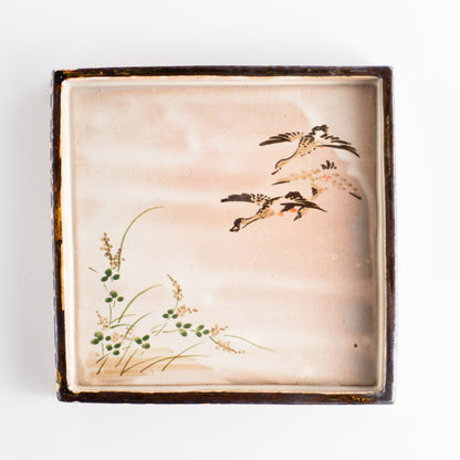 【清水焼】角皿　乾山写"初雁に鹿鳴草"　俊山窯 KOTOPOTTER