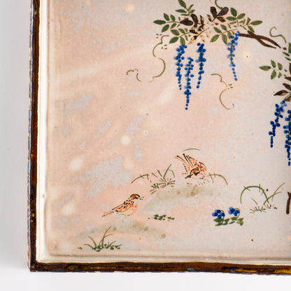 【清水焼】角皿　乾山写「藤に雲雀」　俊山窯 KOTOPOTTER