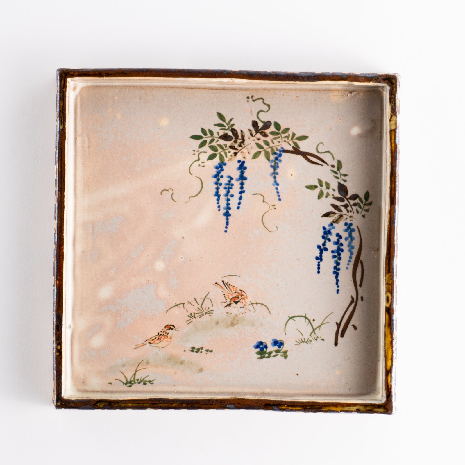 【清水焼】角皿　乾山写「藤に雲雀」　俊山窯 KOTOPOTTER