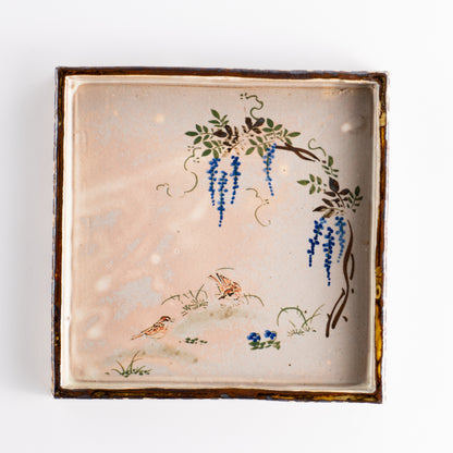 【清水焼】角皿　乾山写「藤に雲雀」　俊山窯 KOTOPOTTER